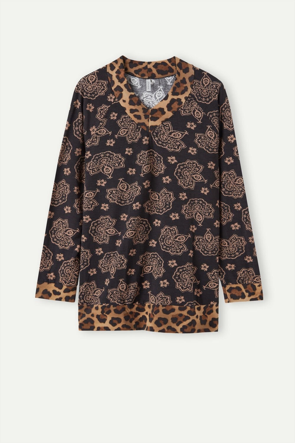 Print - 146j - Black Paisley / Animal Print Intimissimi Lady Animalier Long Sleeve Modal Top | ARXCU4281