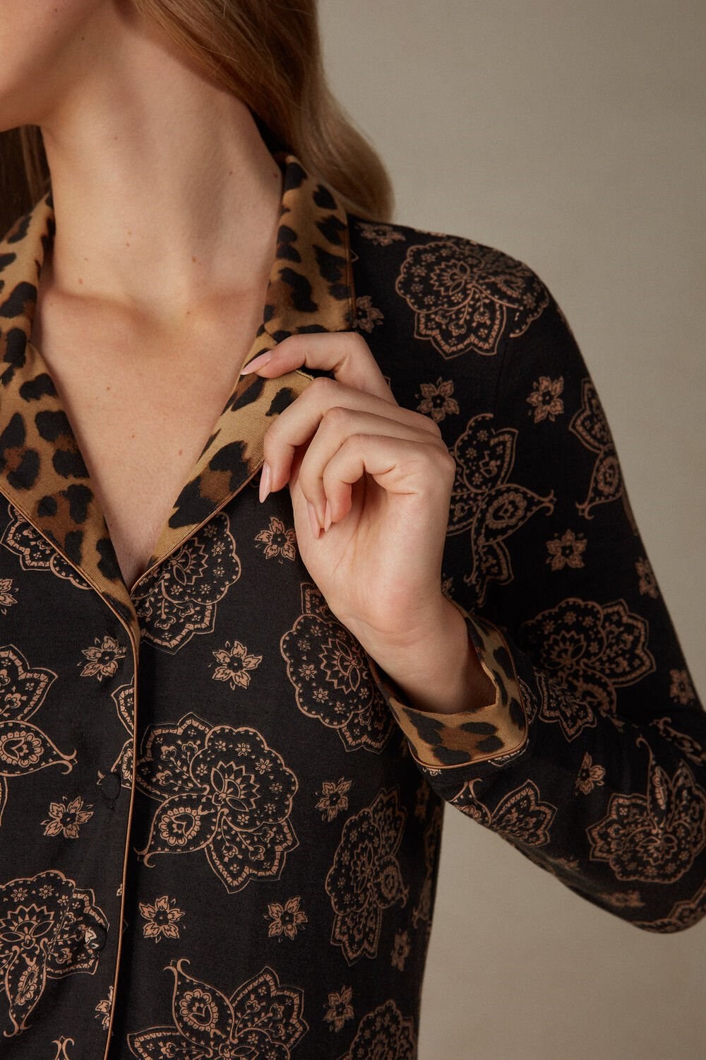 Print - 146j - Black Paisley / Animal Print Intimissimi Lady Animalier Modal Shirt | LWIEB3096