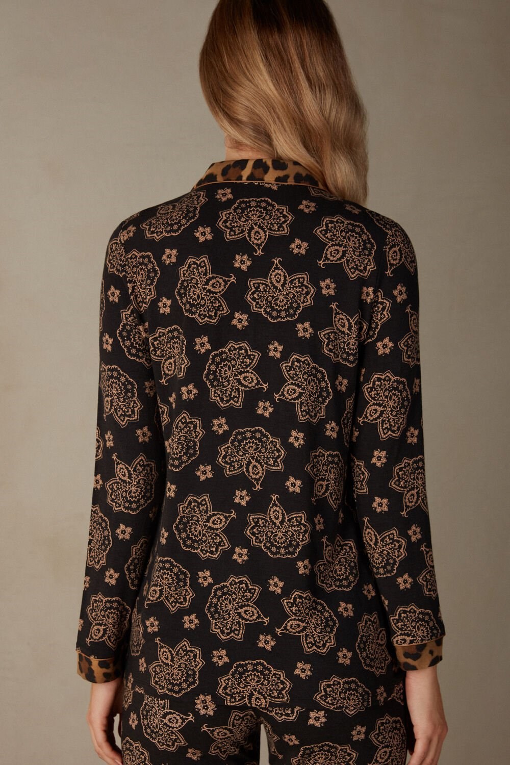 Print - 146j - Black Paisley / Animal Print Intimissimi Lady Animalier Modal Shirt | LWIEB3096