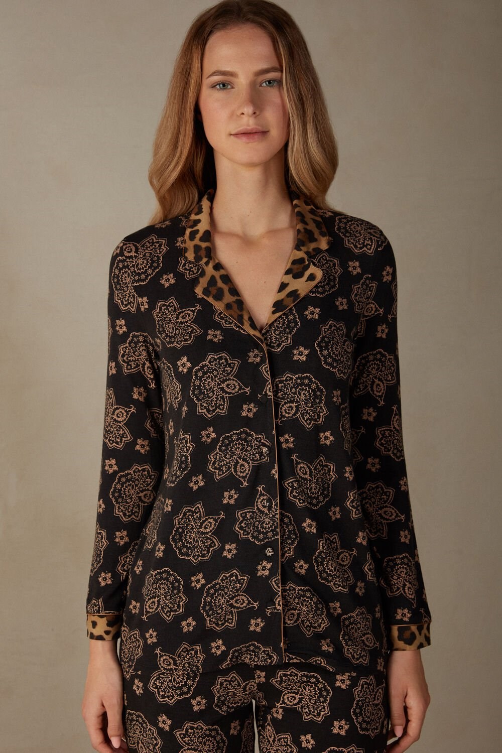 Print - 146j - Black Paisley / Animal Print Intimissimi Lady Animalier Modal Shirt | LWIEB3096