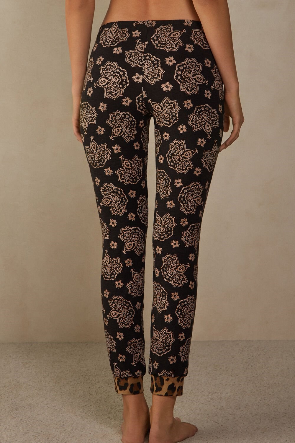 Print - 146j - Black Paisley / Animal Print Intimissimi Lady Animalier Modal Cuffed Pants | OXJIA0926