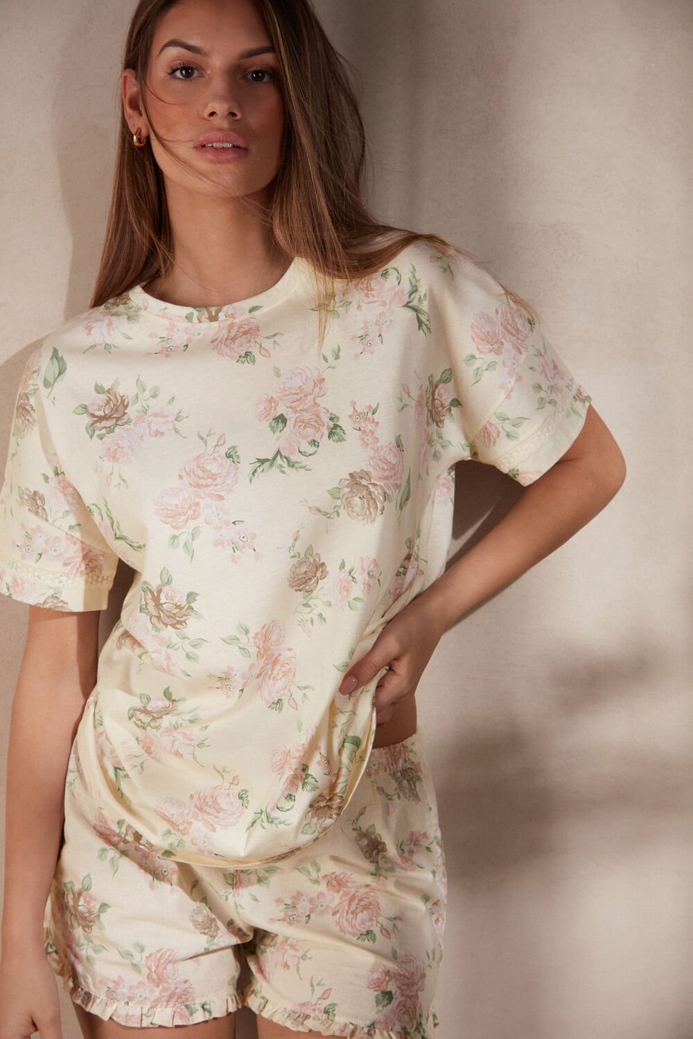 Print - 205j - Scent Of Roses Print Intimissimi Scent of Roses Short Sleeve Cotton T-shirt | RUALV1063