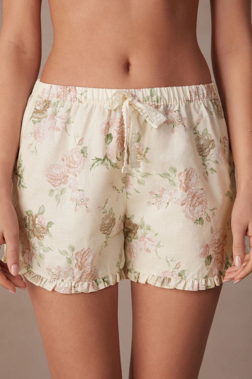 Print - 205j - Scent Of Roses Print Intimissimi Scent of Roses Cotton Cloth Shorts | XOATY1356