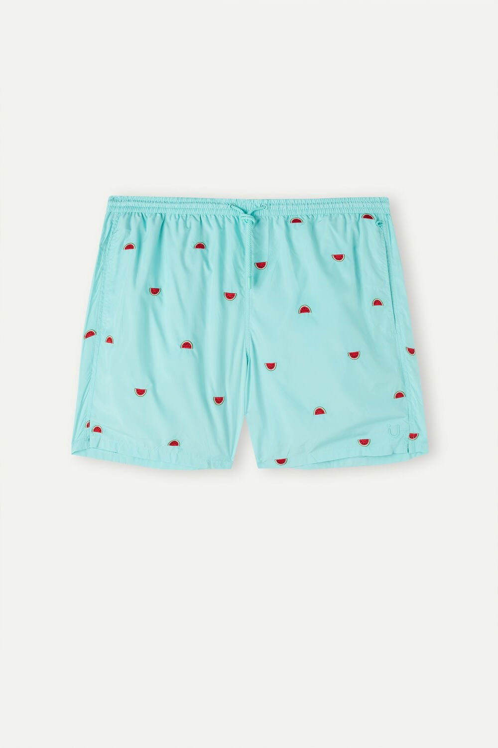 Print - 255j - Aqua Green Watermelon Embroidery Intimissimi Embroidered Watermelon Swim Trunks | DLTBZ9405