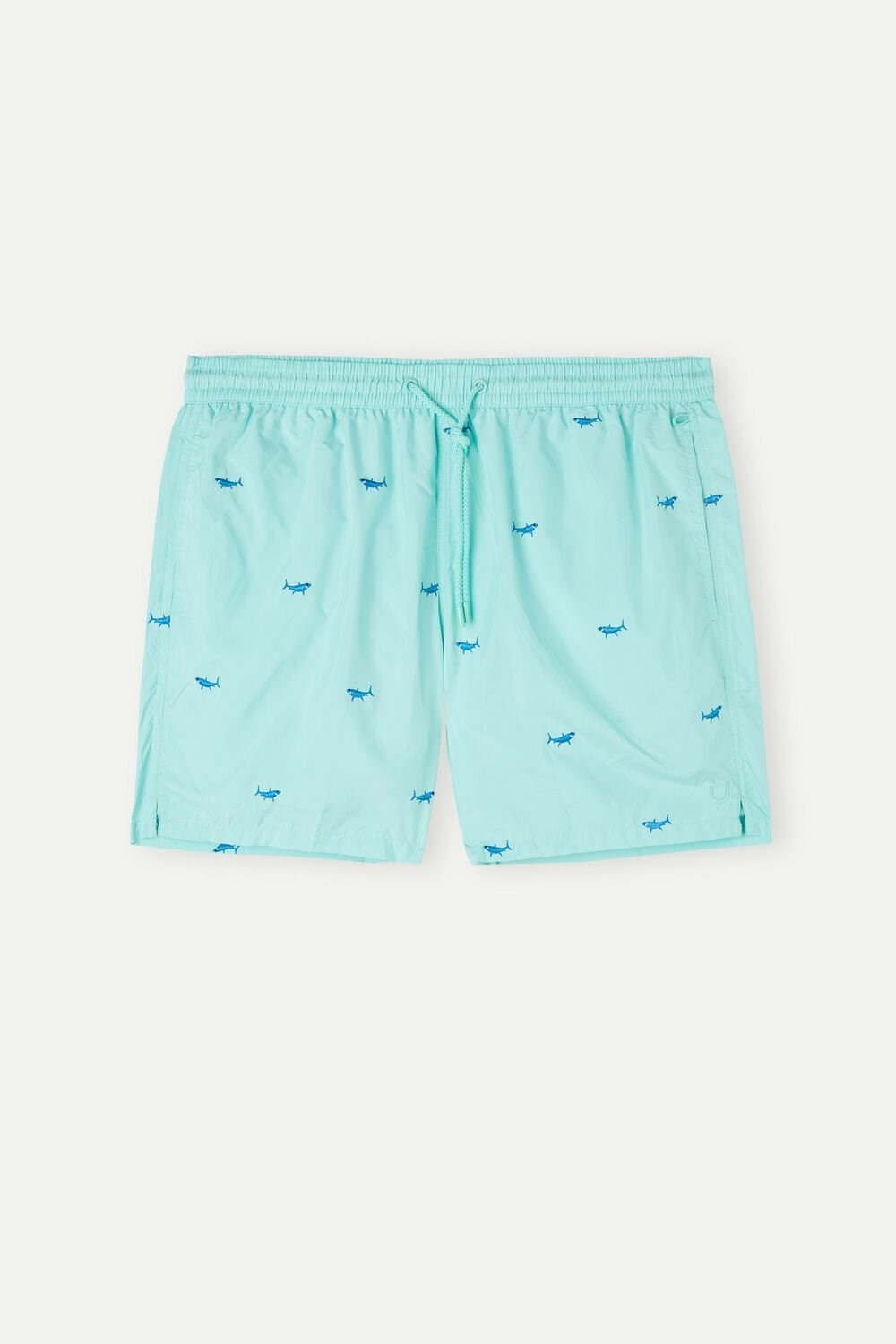 Print - 256j - Aqua Green Shark Embroidery Intimissimi Embroidered Shark Swim Trunks | HDZFL2975