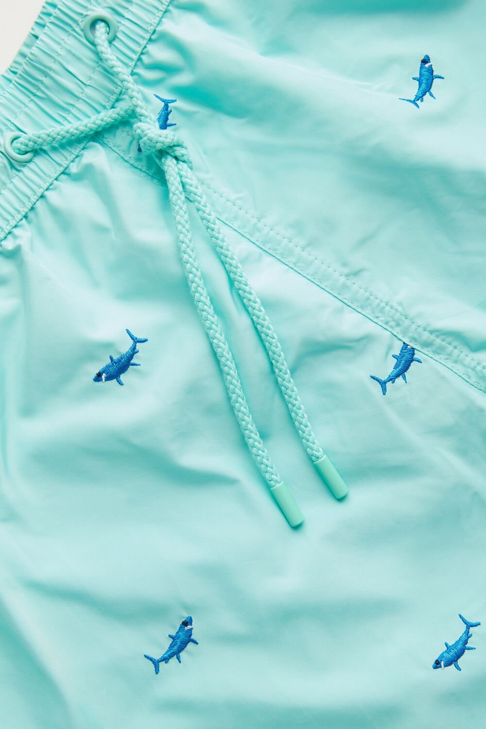 Print - 256j - Aqua Green Shark Embroidery Intimissimi Embroidered Shark Swim Trunks | HDZFL2975