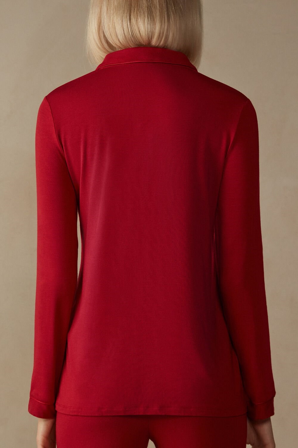 Red - 1473 - Red Intimissimi Long-Sleeve Micromodal Pajama Top | ELMYO0739