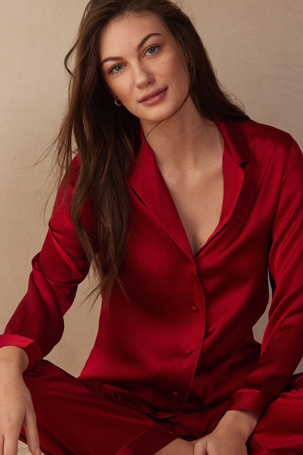 Red - 1473 - Red Intimissimi Mannish-Cut Jacket in Silk Satin | DAVQO6328