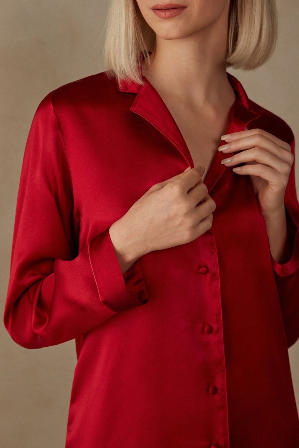 Red - 1473 - Red Intimissimi Mannish-Cut Jacket in Silk Satin | DAVQO6328