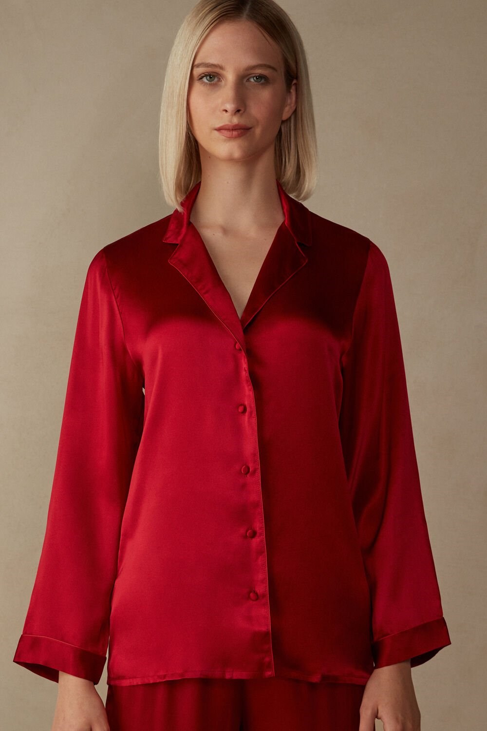 Red - 1473 - Red Intimissimi Mannish-Cut Jacket in Silk Satin | DAVQO6328