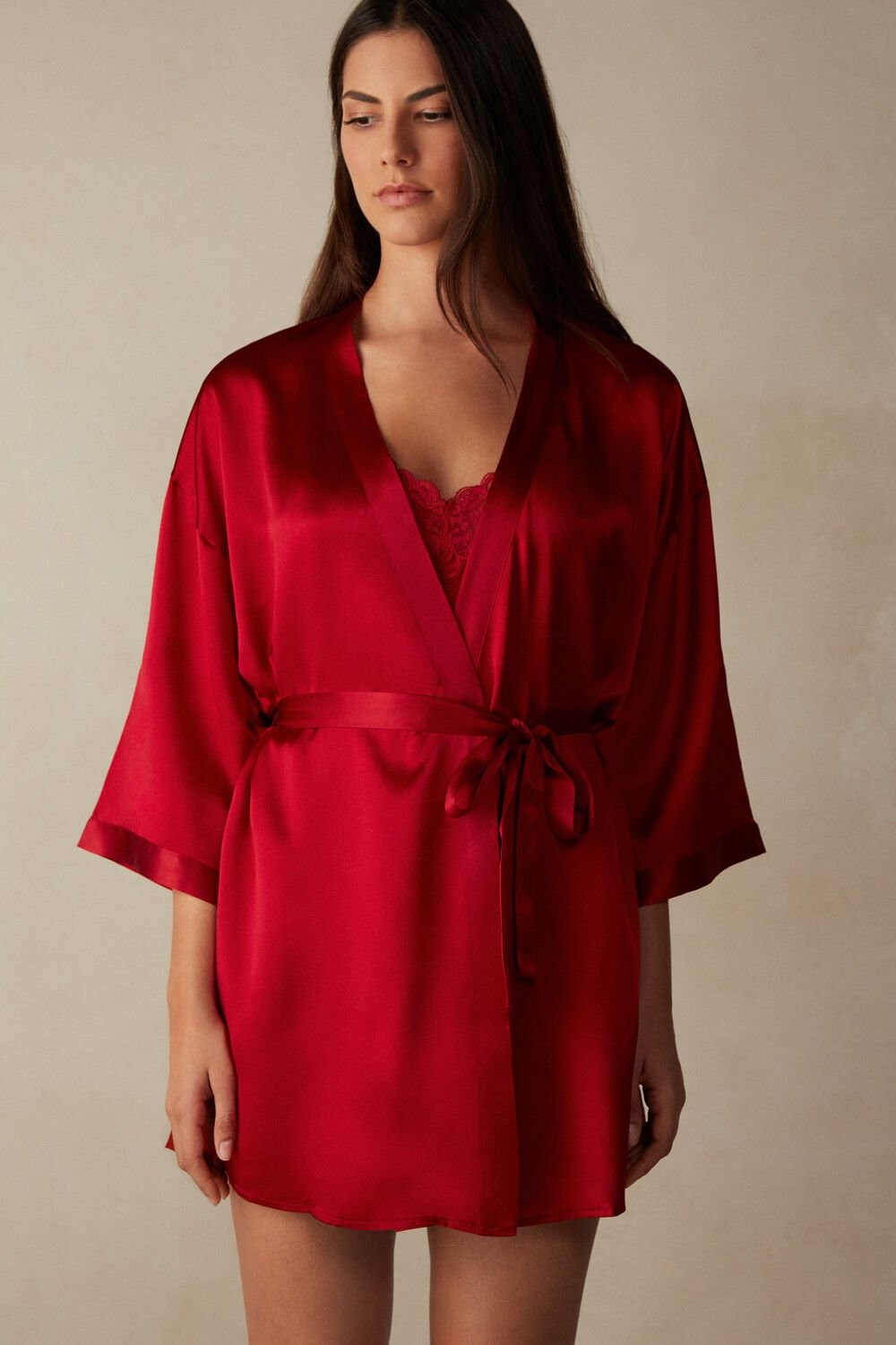 Red - 1473 - Red Intimissimi Silk Kimono | CZWBT8640