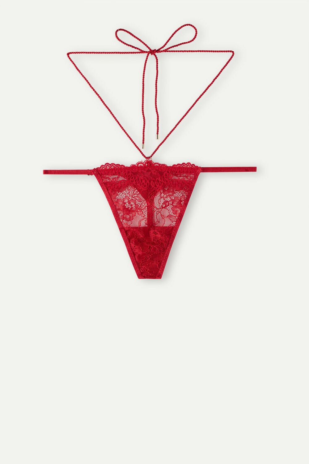 Red - 9888 - Candy Apple Red Intimissimi Loosen Heartstrings String Thong | DYQBH9346