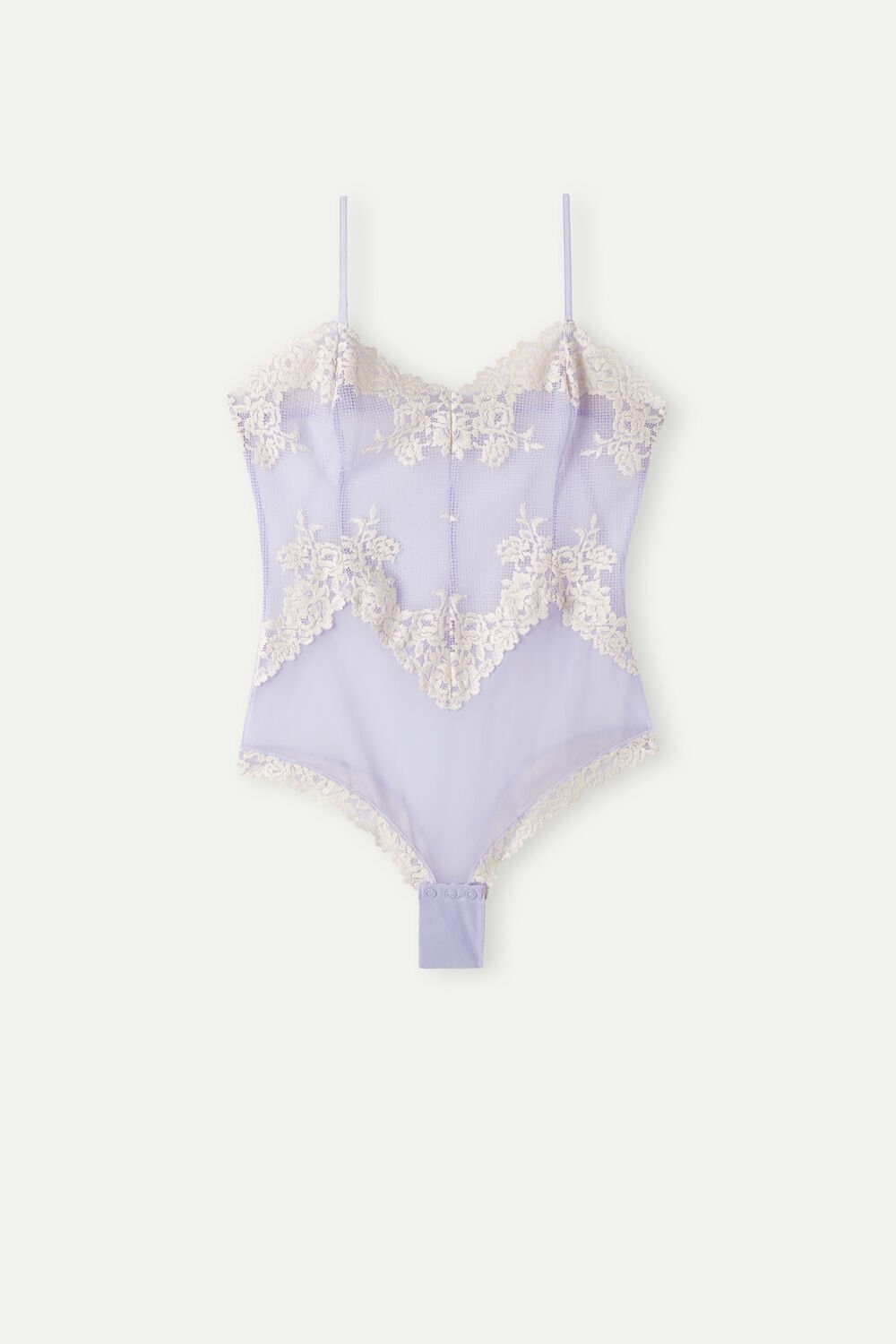 Violet - 214j - Sweet Lavender / Ivory Intimissimi Pretty Flowers Tulle and Lace Bodysuit | PDYJR4632