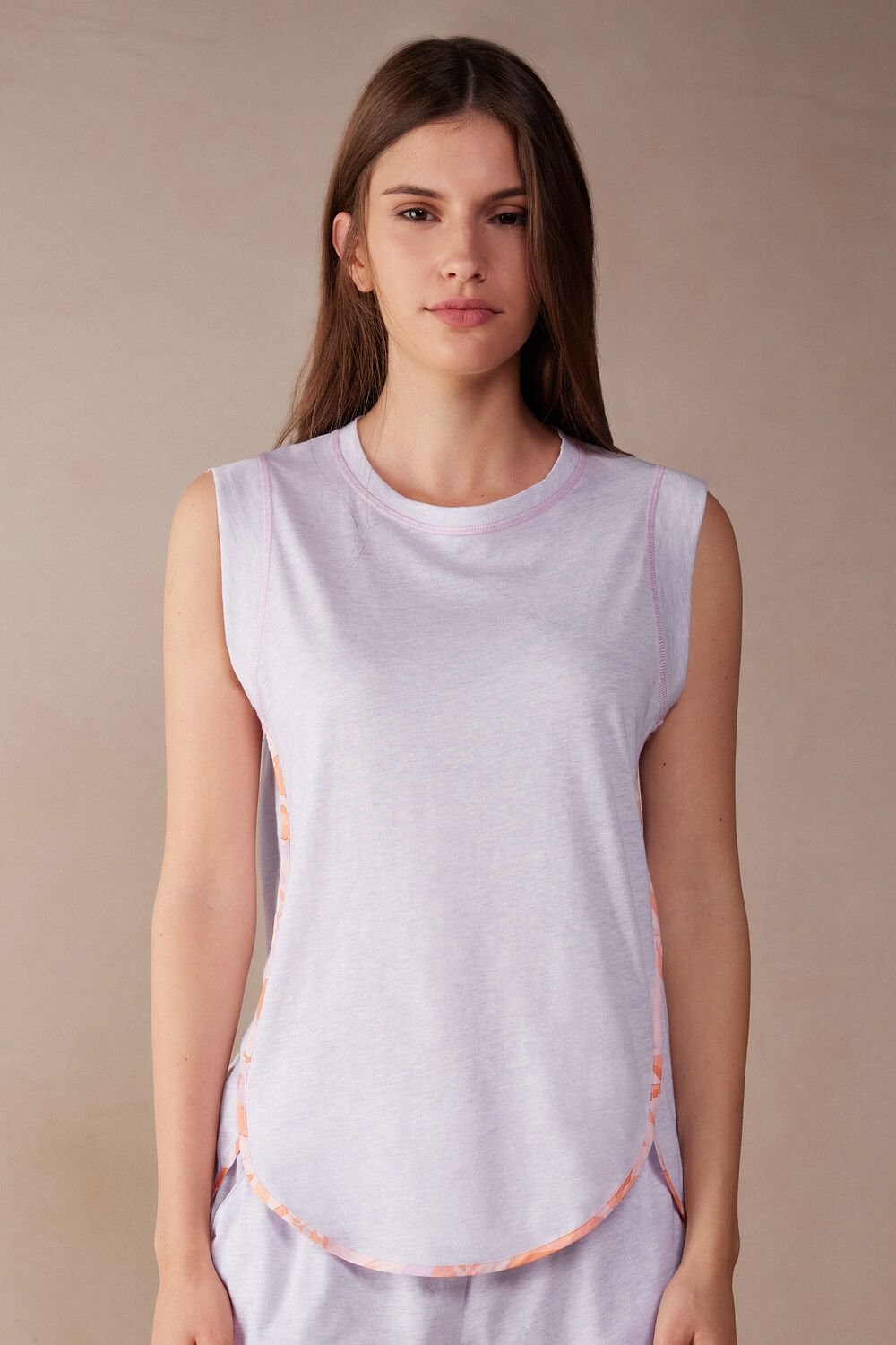 Violet - 3059 - Bianco Intimissimi Iris and Apricot Ultrafresh Supima® Cotton Tank Top | IDSOL5628