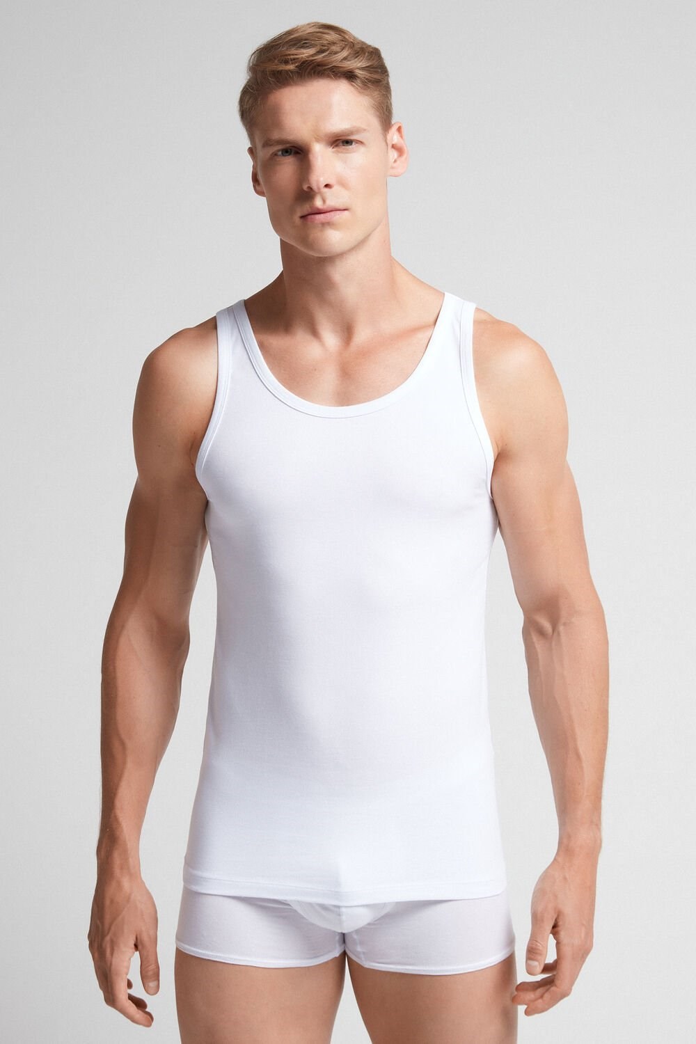 White - 001 - White Intimissimi Crew Neck Tank Top | UMLFD0916