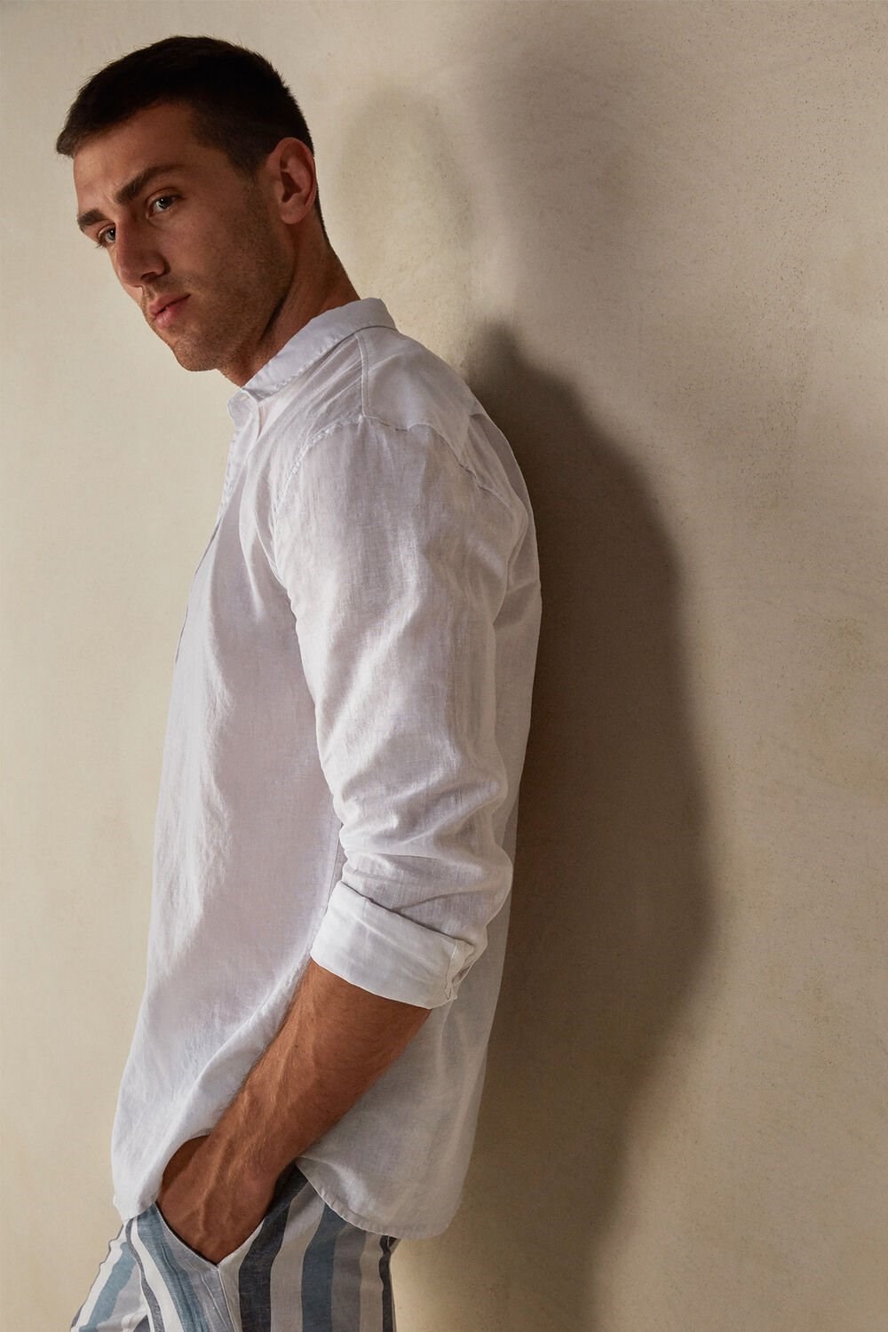 White - 001 - White Intimissimi Linen and Cotton Shirt | ALBOJ7312