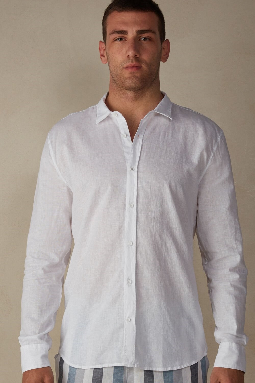 White - 001 - White Intimissimi Linen and Cotton Shirt | ALBOJ7312