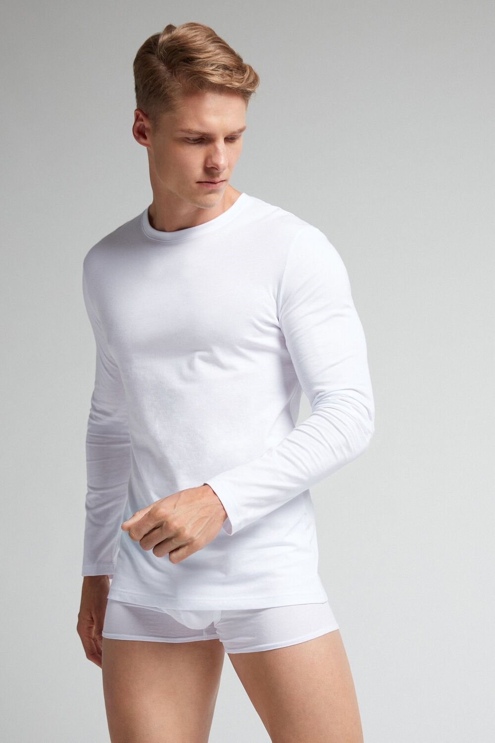 White - 001 - White Intimissimi Long-Sleeve Supima® Cotton Top | MGHLT1628