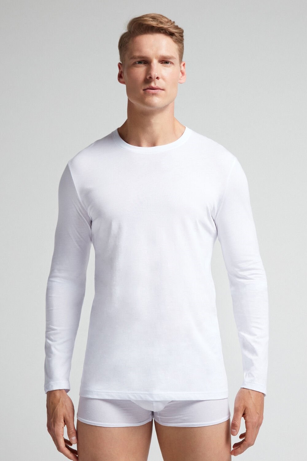 White - 001 - White Intimissimi Long-Sleeve Supima® Cotton Top | MGHLT1628