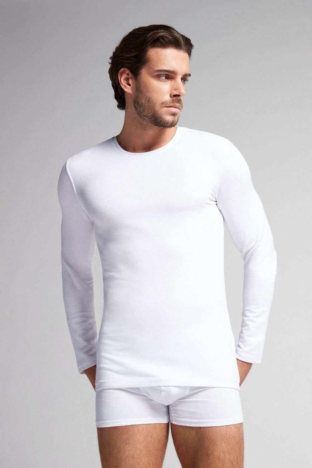 White - 001 - White Intimissimi Long-Sleeve Modal-Cashmere Top | VTAXN4132