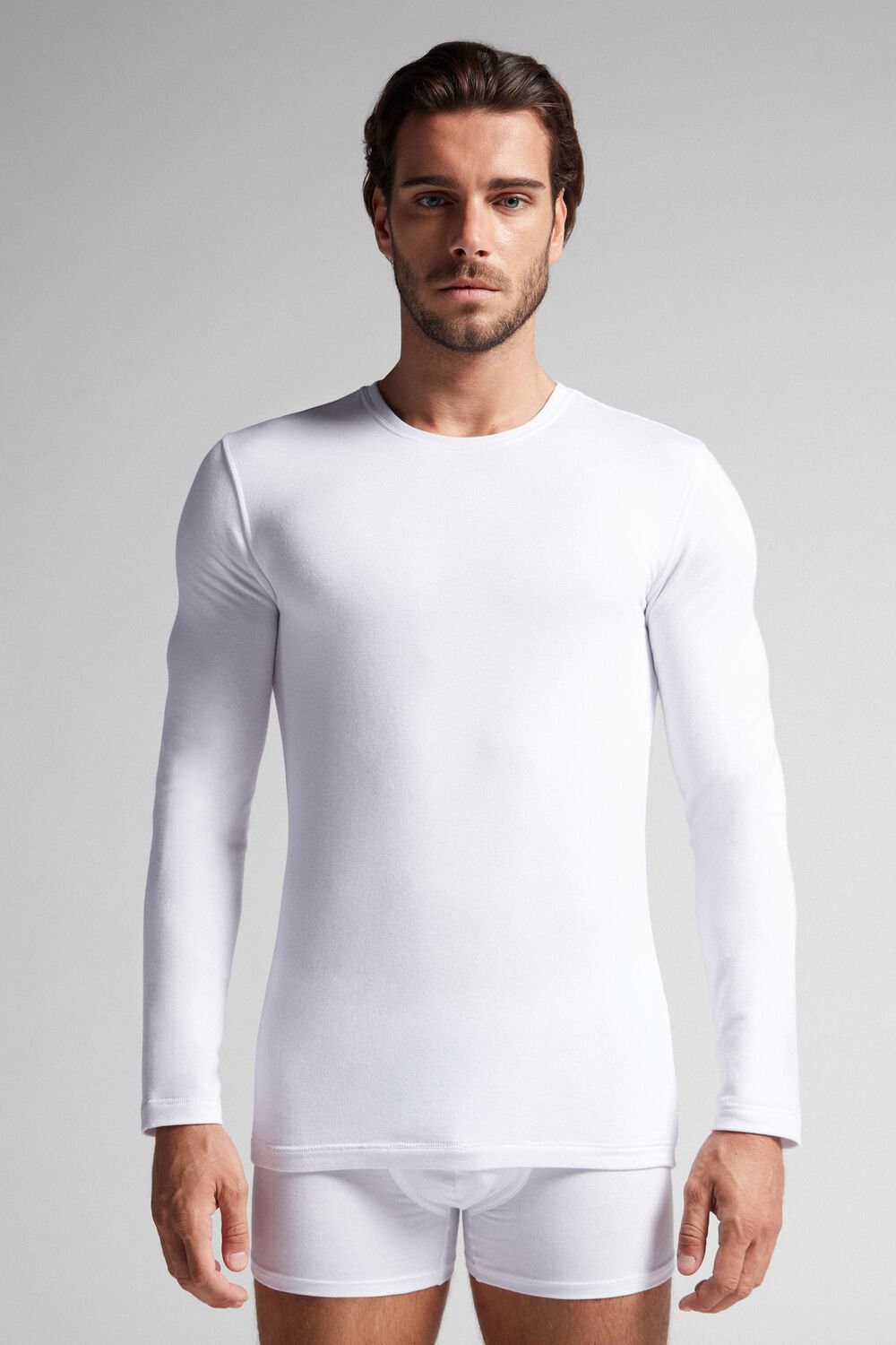 White - 001 - White Intimissimi Long-Sleeve Modal-Cashmere Top | VTAXN4132