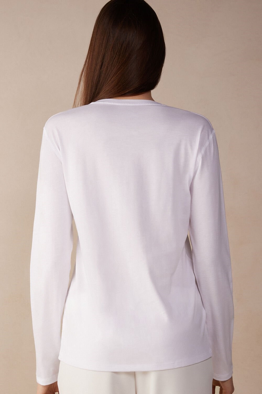 White - 001 - White Intimissimi Oversized Long Sleeve Top in Supima® Cotton | LCIKB6157