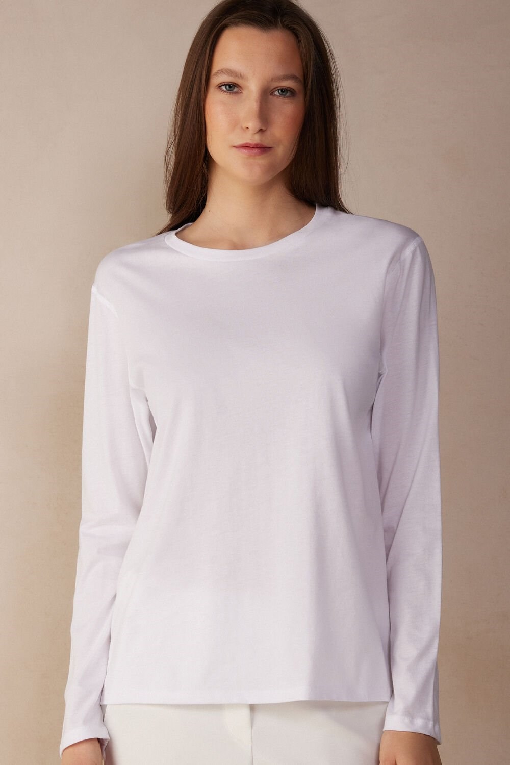 White - 001 - White Intimissimi Oversized Long Sleeve Top in Supima® Cotton | LCIKB6157