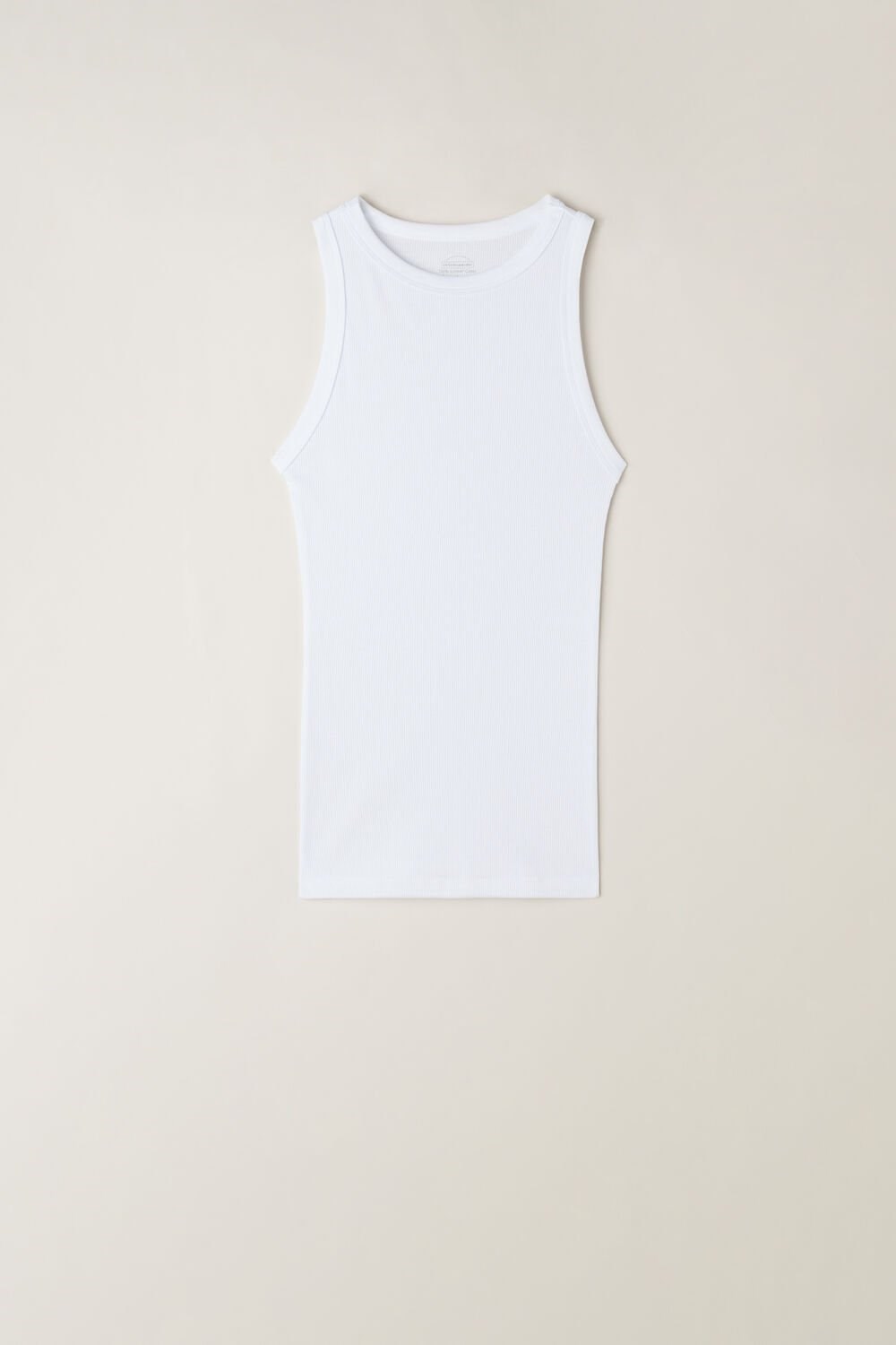 White - 001 - White Intimissimi Ribbed Tank Top in Supima® Cotton | MPASI4798