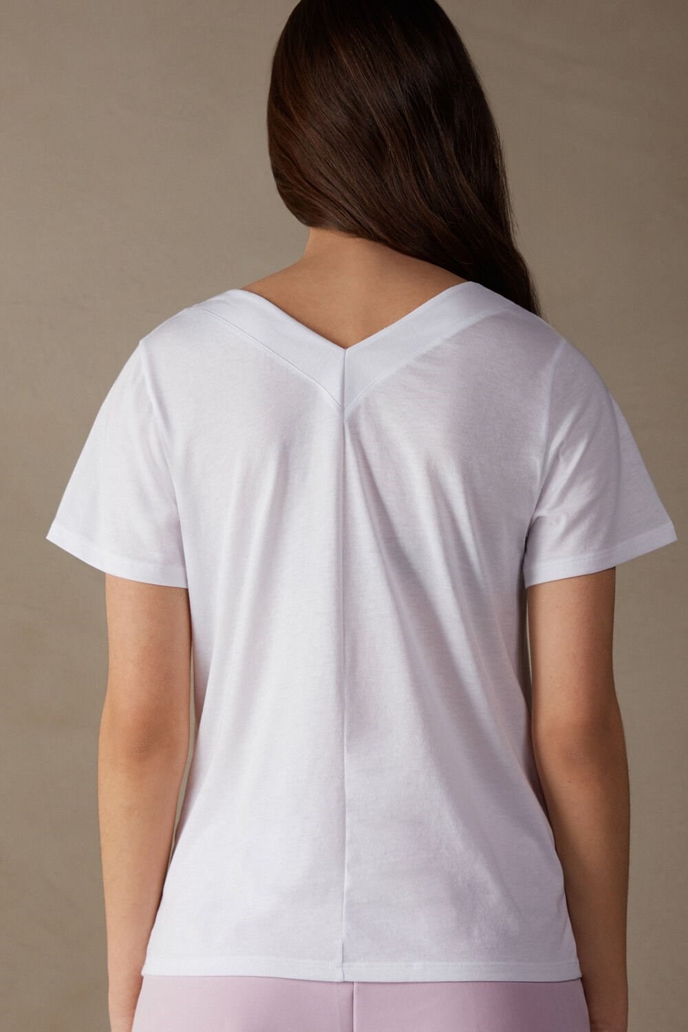 White - 001 - White Intimissimi Short Sleeve V-neck Top in Supima® Ultrafresh Cotton | KEXQN3682