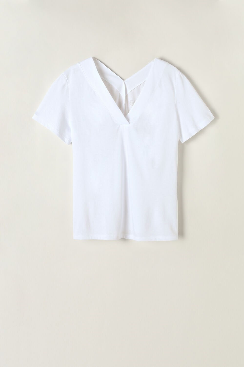 White - 001 - White Intimissimi Short Sleeve V-neck Top in Supima® Ultrafresh Cotton | KEXQN3682