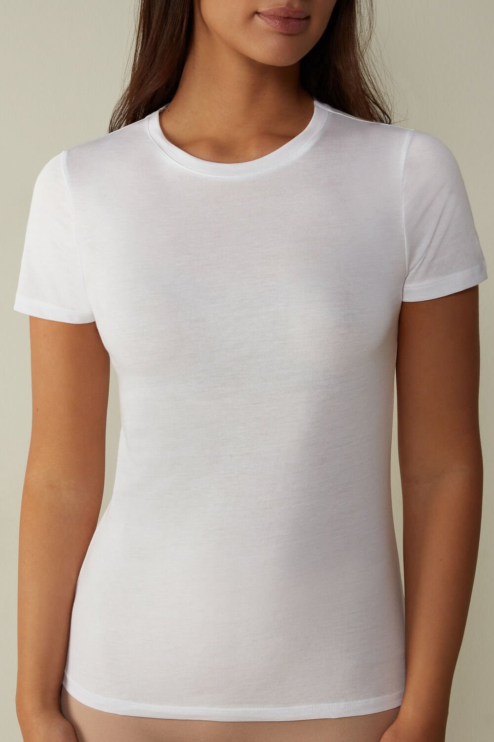 White - 001 - White Intimissimi Short-Sleeve T-shirt in Ultrafresh Supima® Cotton | KGIDQ5372