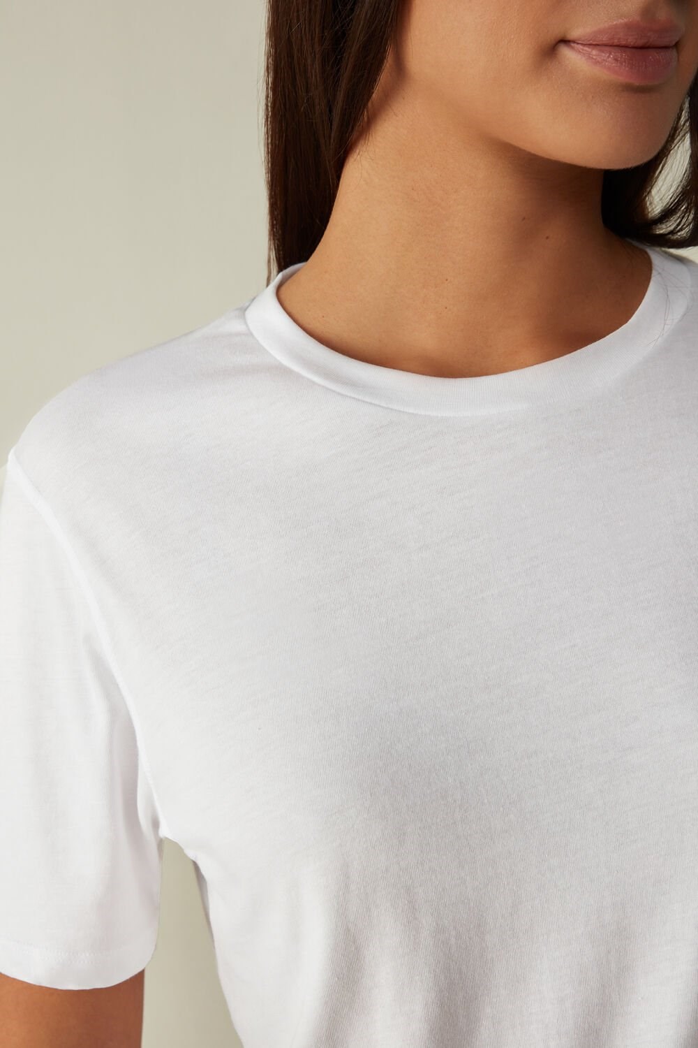 White - 001 - White Intimissimi Short-Sleeved Supima® Cotton Top | XCFEQ1453