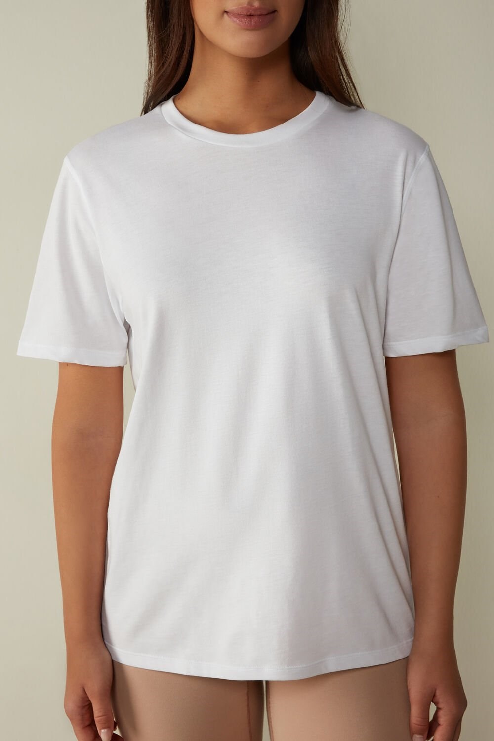 White - 001 - White Intimissimi Short-Sleeved Supima® Cotton Top | XCFEQ1453