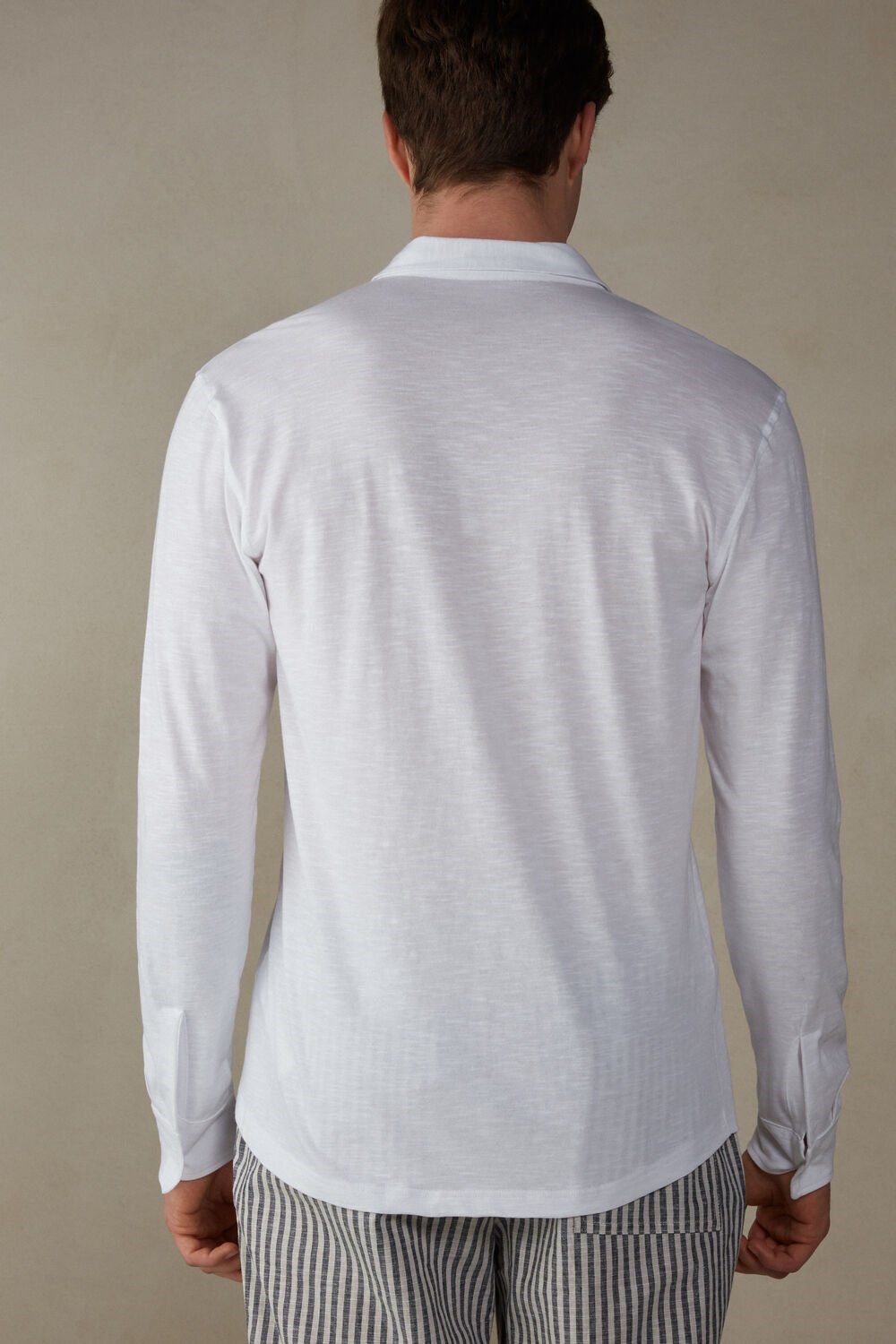 White - 001 - White Intimissimi Slub Cotton Long Sleeve Shirt | EMYBL7643