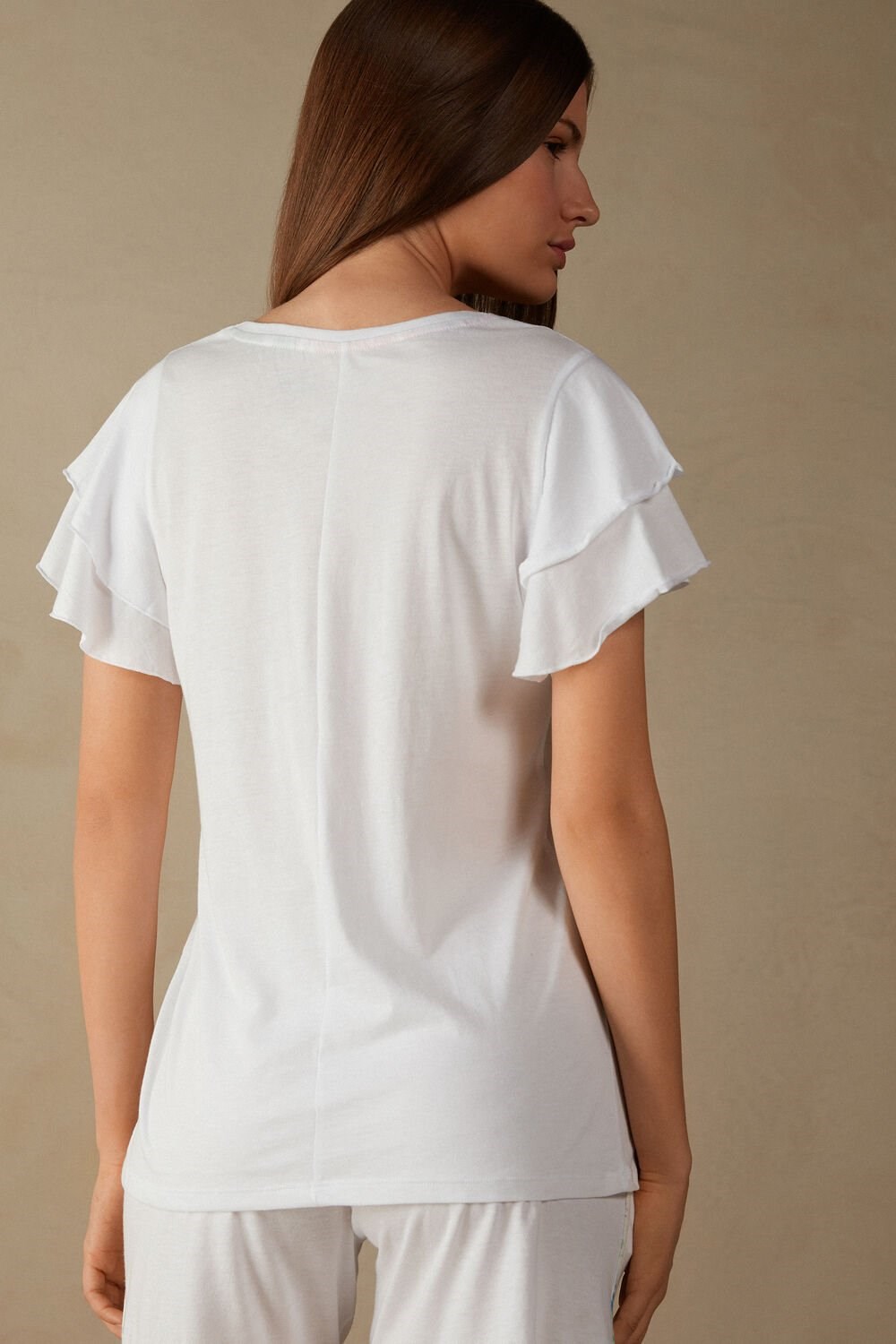 White - 001 - White Intimissimi Summer Garden Short Sleeve Top in Supima® Ultrafresh Cotton | SQBKE3450