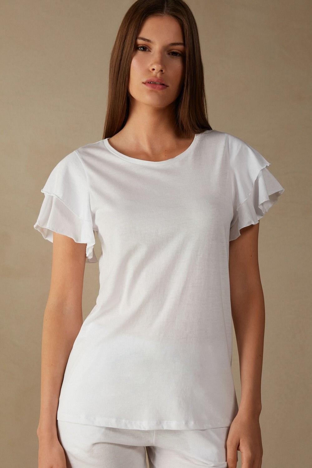 White - 001 - White Intimissimi Summer Garden Short Sleeve Top in Supima® Ultrafresh Cotton | SQBKE3450