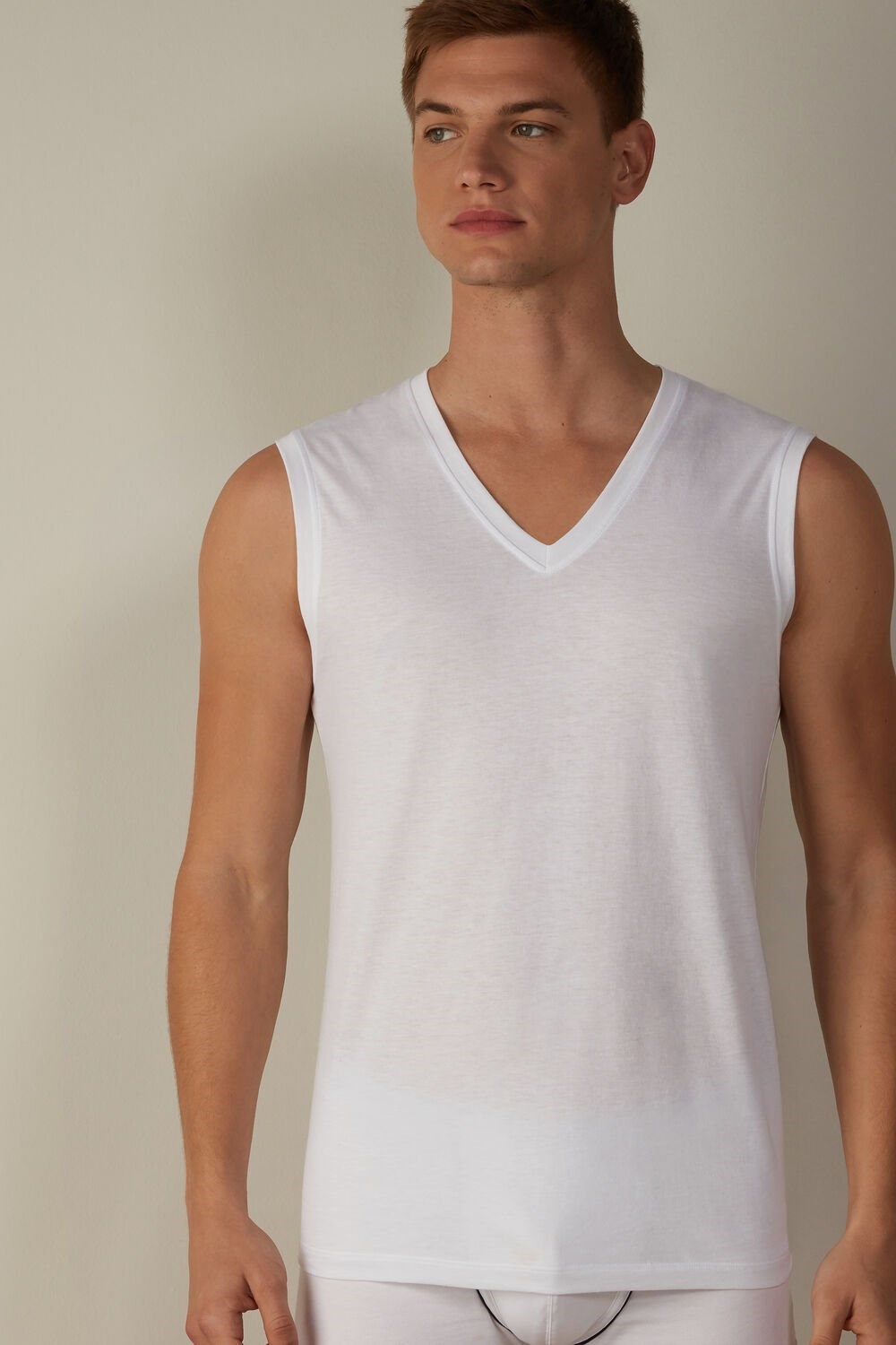 White - 001 - White Intimissimi Wide-Strap Supima Cotton Tank Top | SCMBP6204