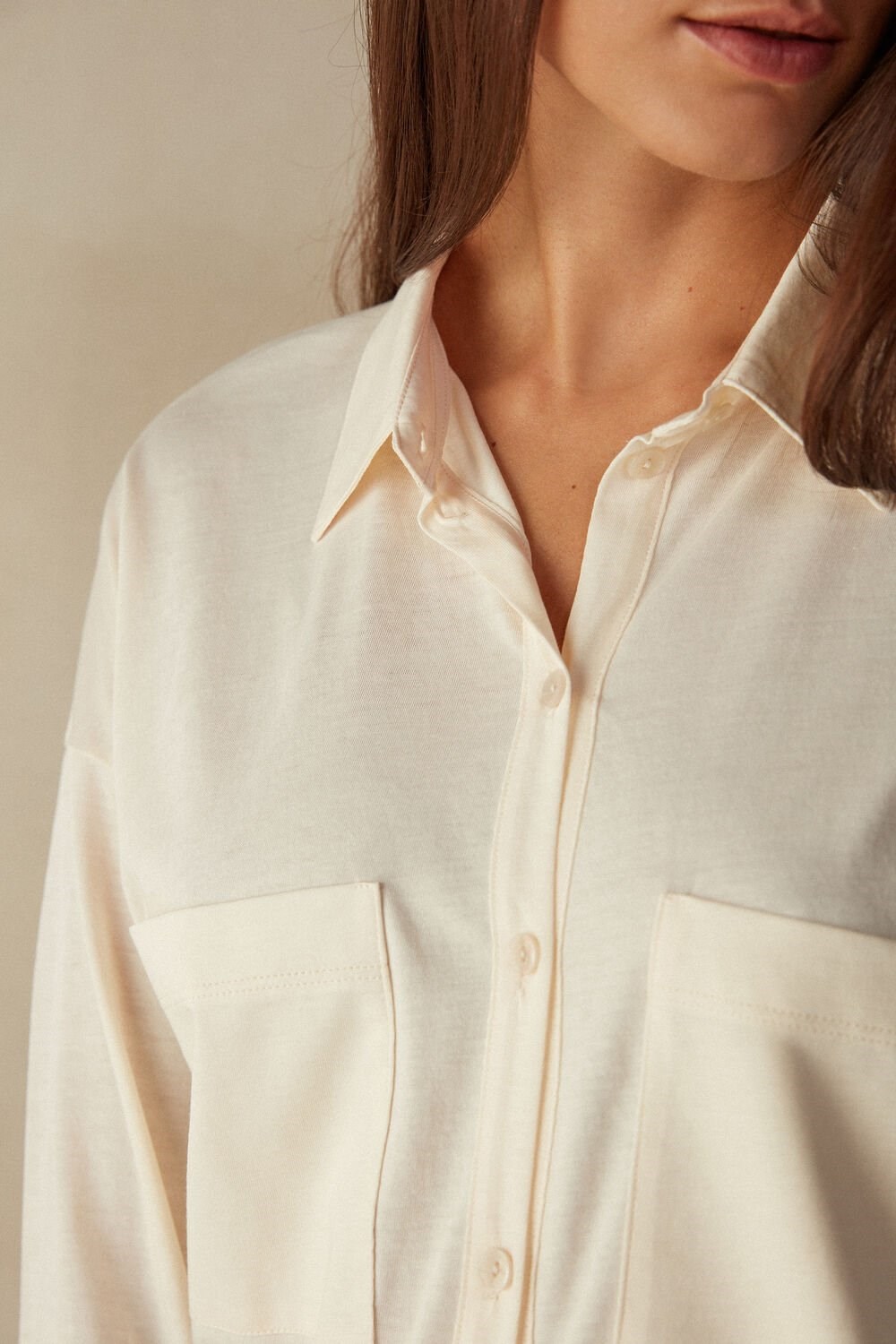 White - 005j - Light Beige Intimissimi Urban Nomad Cotton Shirt | YTGHN7509