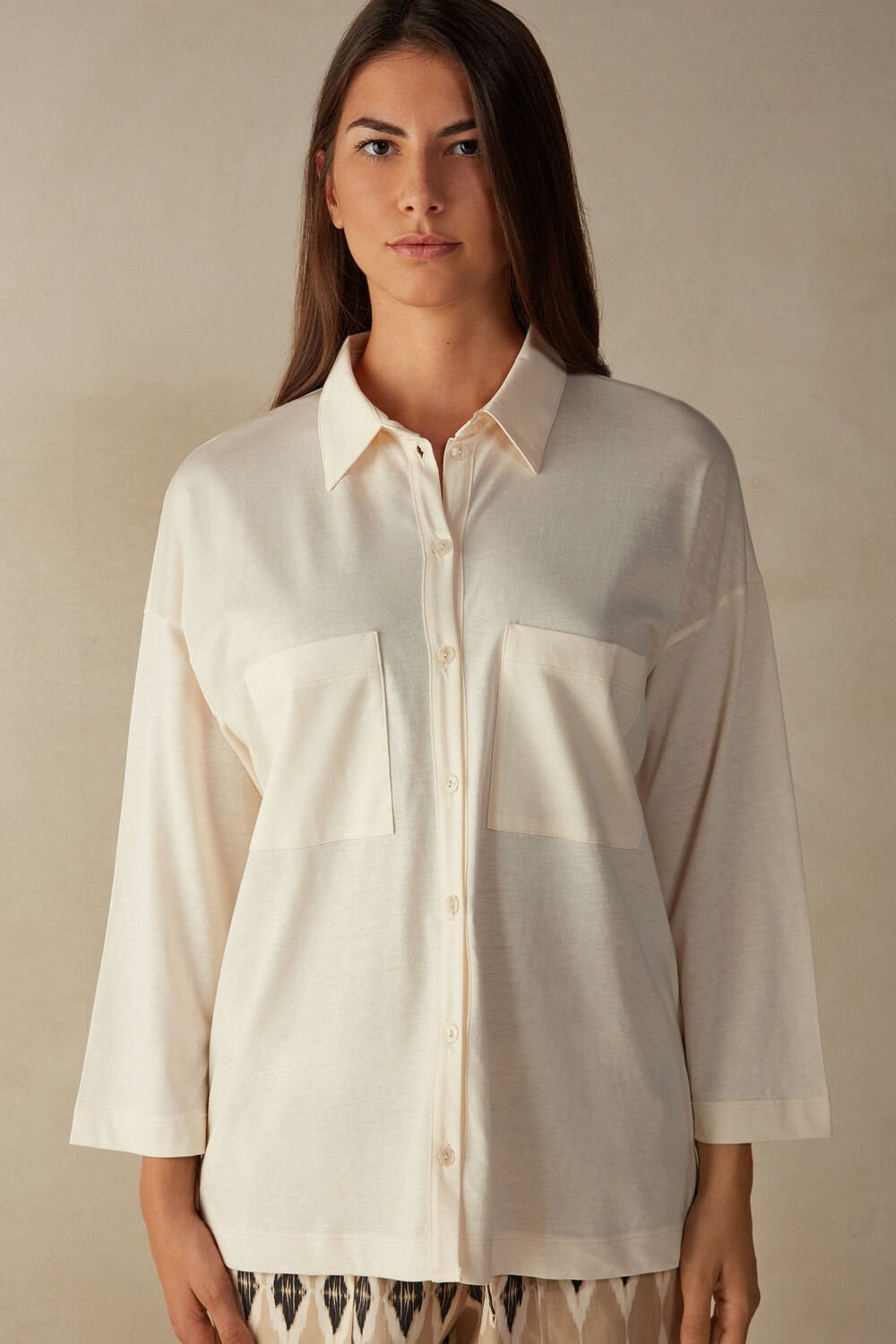 White - 005j - Light Beige Intimissimi Urban Nomad Cotton Shirt | YTGHN7509