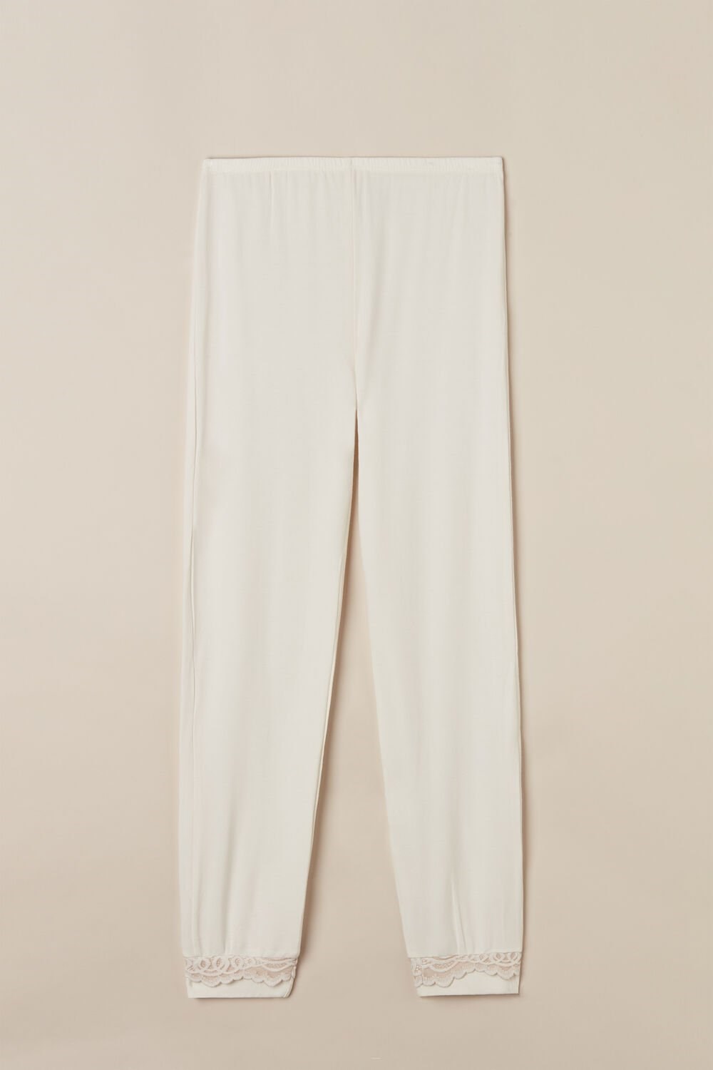 White - 157j - Powder White / Dusty Pink Intimissimi Romantic Bedroom Cuffed Full Length Pants in Modal with Wool | GXZDE3497