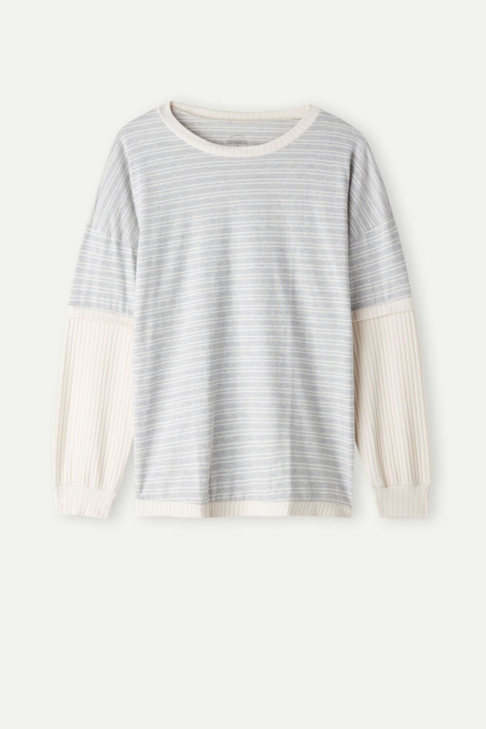 White - 224j - Heather Gray / Vanilla Beige Stripe Intimissimi Casual Sunday Long Sleeve Top | CZWNL9647