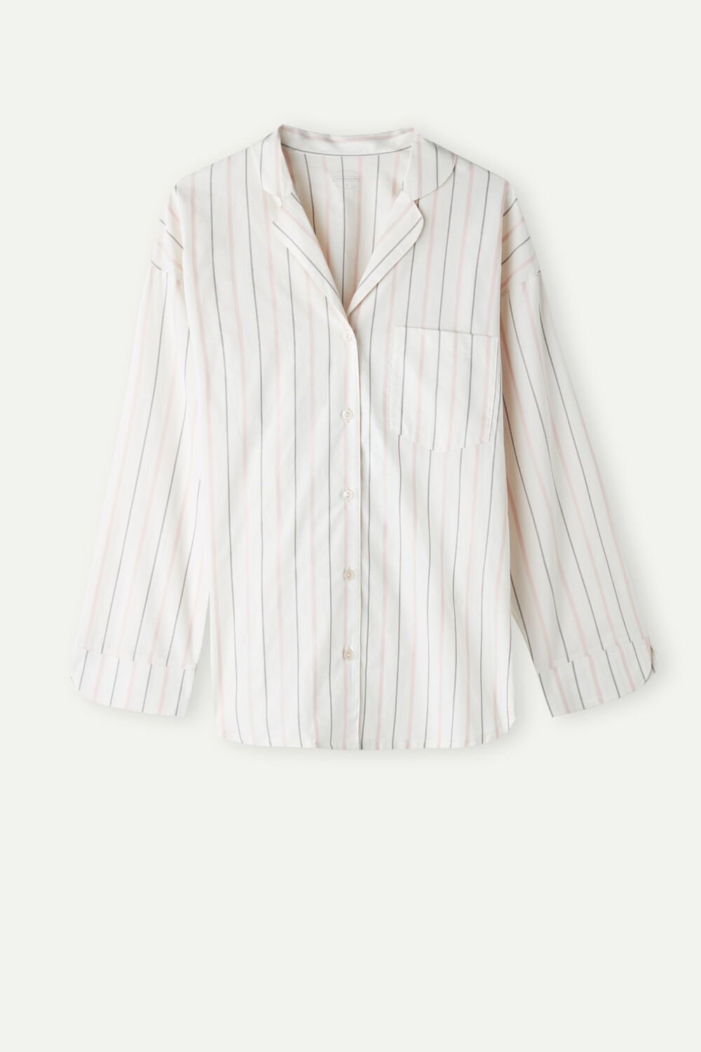 White - 225j - Ecru Beige / Pink Stripe Intimissimi Soft Spring Long Sleeve Button-Up Shirt | MTLBP7934