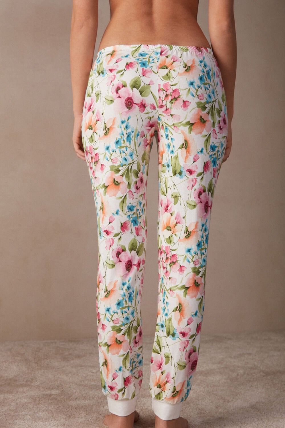 White - 229j - Small Botanical Lyrics Print Intimissimi Botanical Lyrics Full Length Modal Pants | HJUWN8913