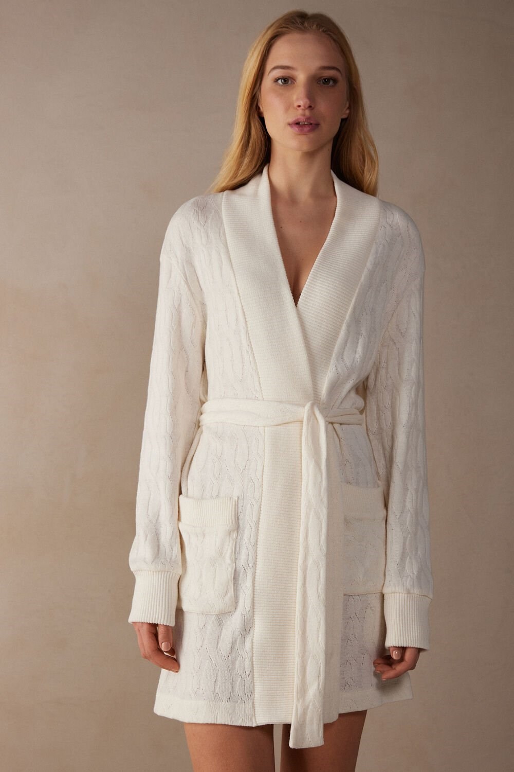 White - 232j - Talc White Intimissimi Lost in Fields Braided Robe | HNGSY1649