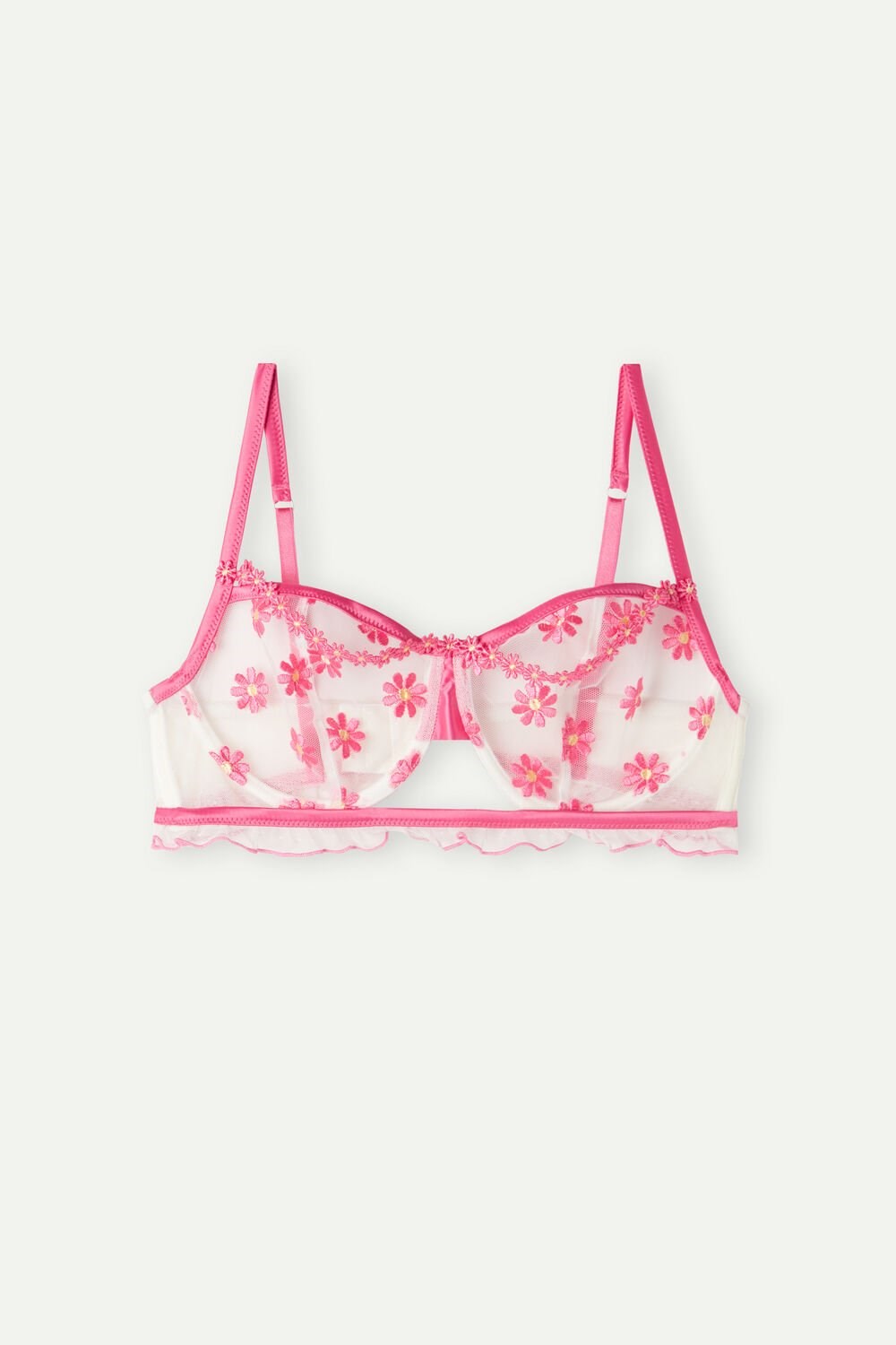 White - 239j - Fuchsia Pink / Talc White Intimissimi Sweet Like Daisies Balconette Bra | HIMFK2905