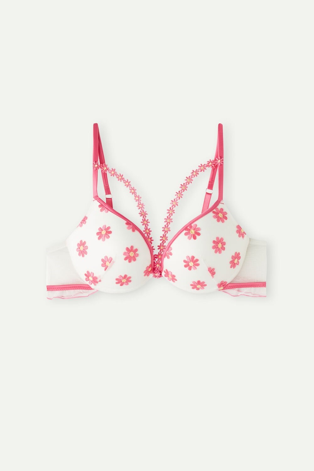 White - 239j - Fuchsia Pink / Talc White Intimissimi Sweet Like Daisies Simona Super Push-up Bra | NGEYU0147