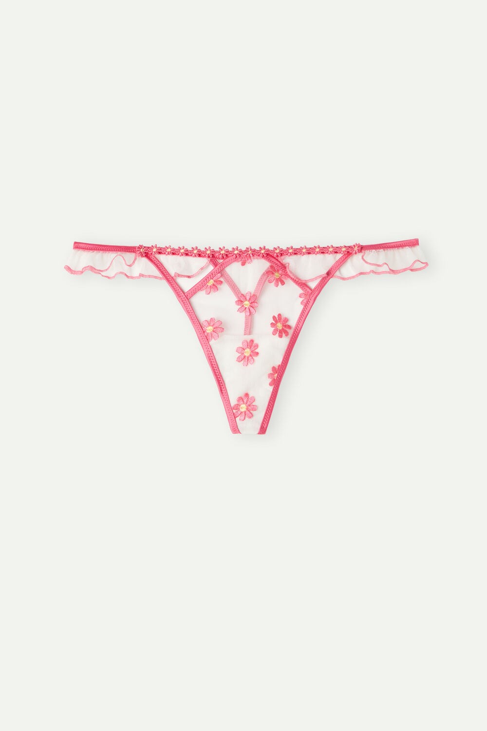 White - 239j - Fuchsia Pink / Talc White Intimissimi Sweet Like Daisies ‘80s Style Thong | ZPJOY9215