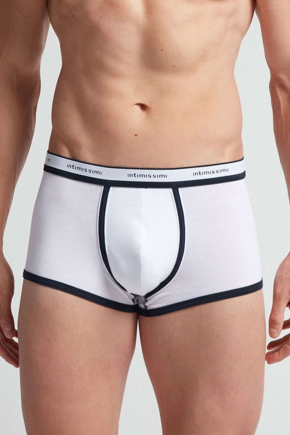 White - 6986 - White / Blue Intimissimi Natural Fresh Supima® Cotton Boxers with Logo | LOMDC1650