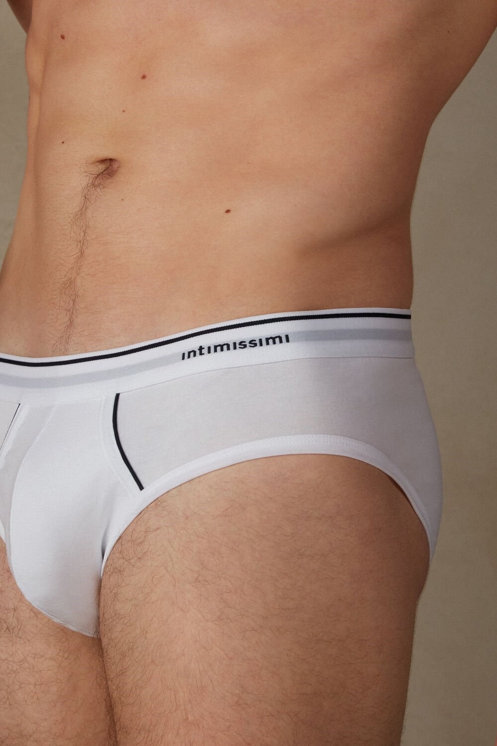 White - 6986 - White / Blue Intimissimi Supima Cotton Briefs with Visible Elastic | YNLIB1856