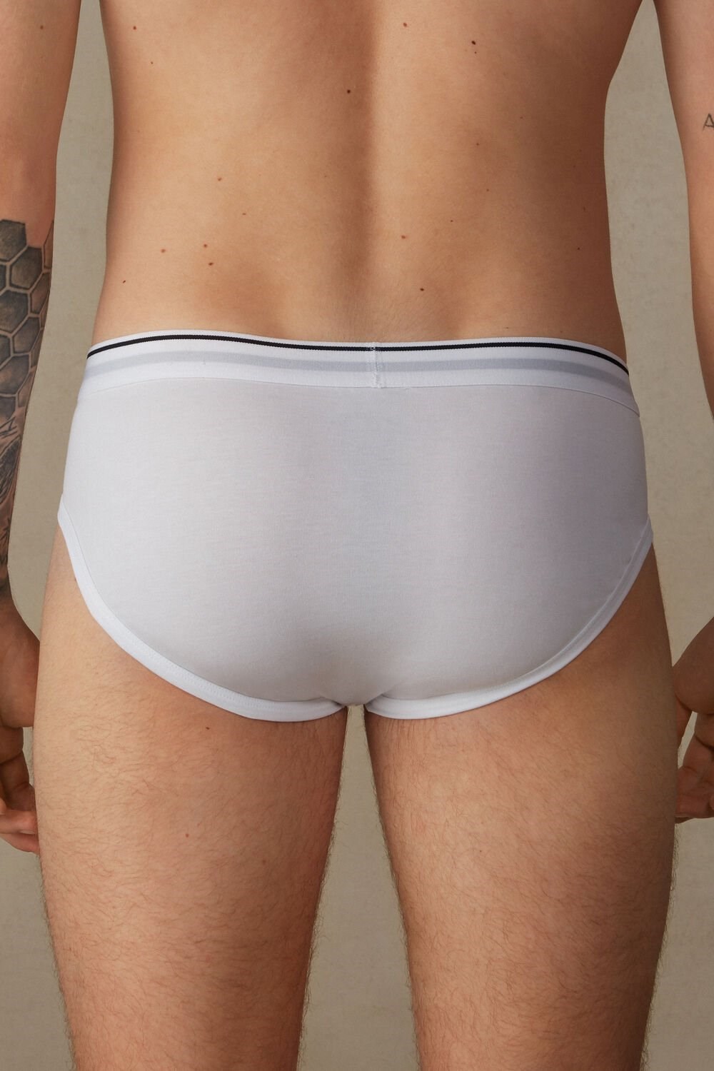 White - 6986 - White / Blue Intimissimi Supima Cotton Briefs with Visible Elastic | YNLIB1856